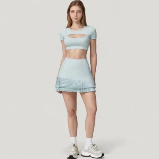 Anna-Kaci Active Women's Short Sleeve Cropped Active Top with Keyhole Front Cutout and Built-In Bra for Medium Support image {1}