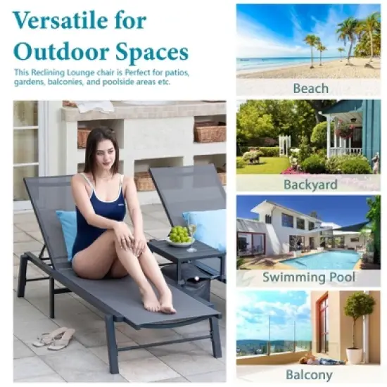 Brafabhome Patio Chaise Lounge with 5-Postion Adjustable Backrest, Aluminum Pool Loungers with Side Table & Insulated Cooler Bag for Poolside Garden image {5}