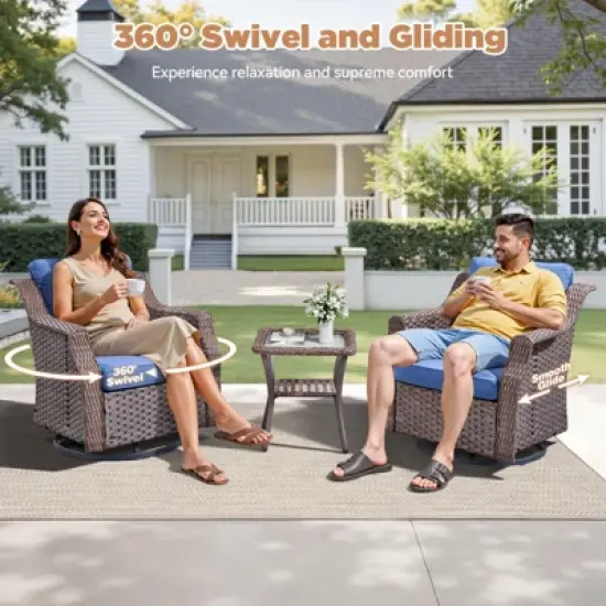 Buenhomino 5-Piece Patio Furniture Set, Outdoor Wicker Sofa with Swivel Chairs and Coffee Table, Rattan Outdoor Conversation Set for Poolside Backyard image {4}