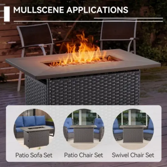 POCASSY 7 Piece 6 inch Thick Upholstered Cushion Patio Furniture Set with Fire Pit Table, All Weather Brown Wicker Outdoor Conversation Set for Deck image {11}
