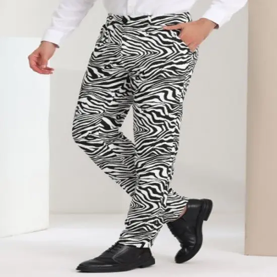 Lars Amadeus Men's Flat Front Party Prom Animal Printed Pants image {1}