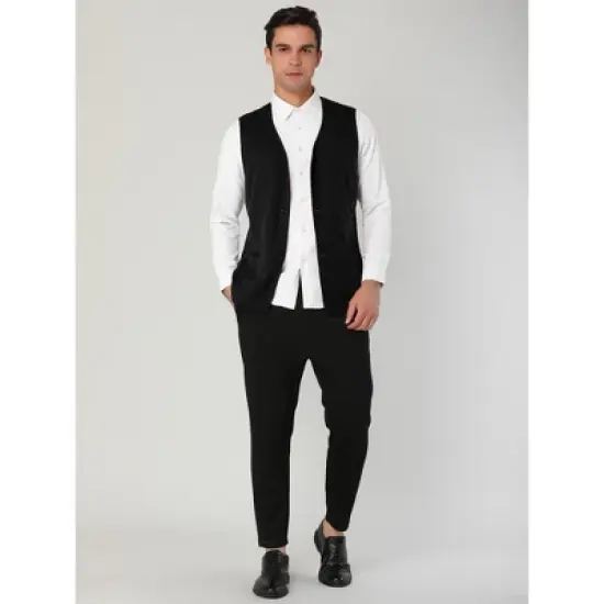 Lars Amadeus Men's V Neck Vests Sleeveless Pockets Button Up Casual Vest image {2}