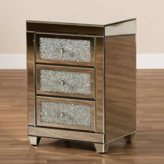 Ralston 3 Drawers Mirrored Nightstand - Baxton Studio image {6}