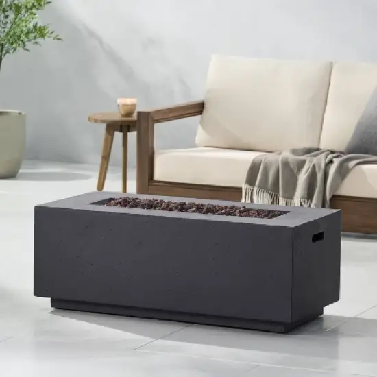 Aidan Outdoor 40000 BTU Light Weight Concrete Rectangular Fire Pit - Christopher Knight Home image {2}