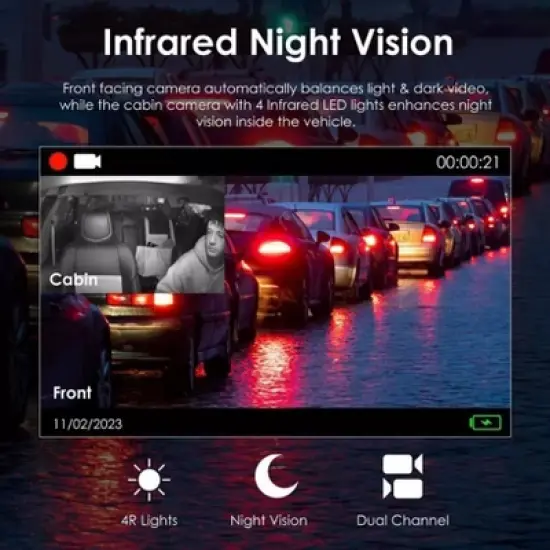 Rexing V3C Dual Channel Front & Cabin 1080p Dash Cam with App Control: Vehicle Electronics image {4}