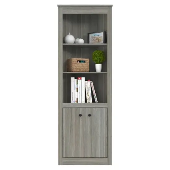 70.02" Corner Bookshelf Gray - Inval image {3}