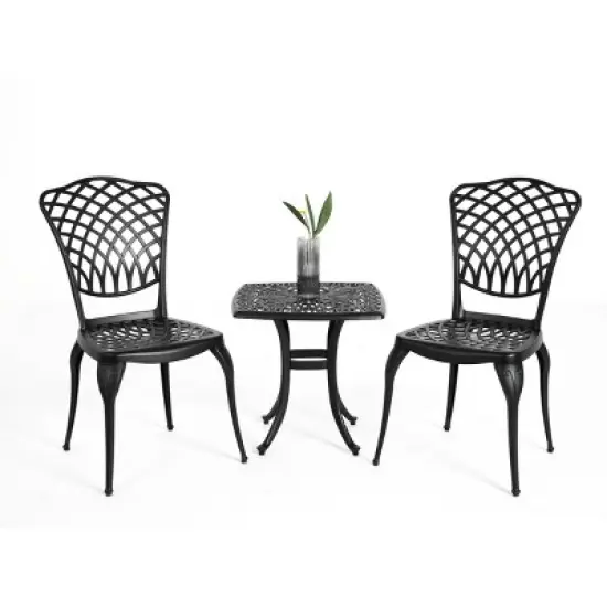 3 Piece Patio Seating Set, Aluminum Patio Accent Chairs Set Of 2 With Umbrella Hole,All Weather Square Metal Bistro Table Set -Maison Boucle image {1}