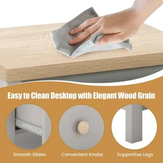 Tangkula 2 PCS Nightstand Farmhouse Side End Table w/ Solid Wood Legs & 2 Drawers image {5}