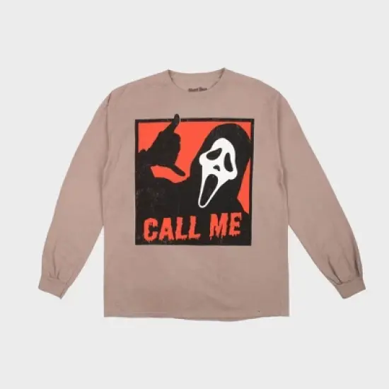 Men's Scream Call Me Long Sleeve Graphic T-Shirt - White - Halloween image {3}