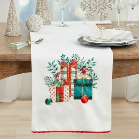 Saro Lifestyle Christmas Gifts Table Runner, 16"x72", Multi image {2}