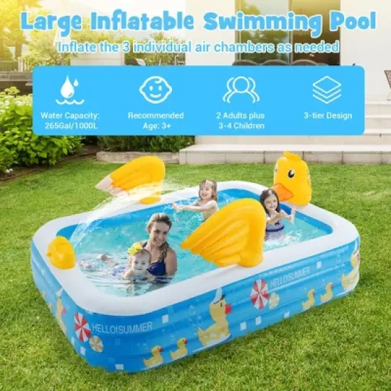 Costway Inflatable Swimming Pool Duck Themed Kiddie Pool w/ Sprinkler for Age 3+ image {1}