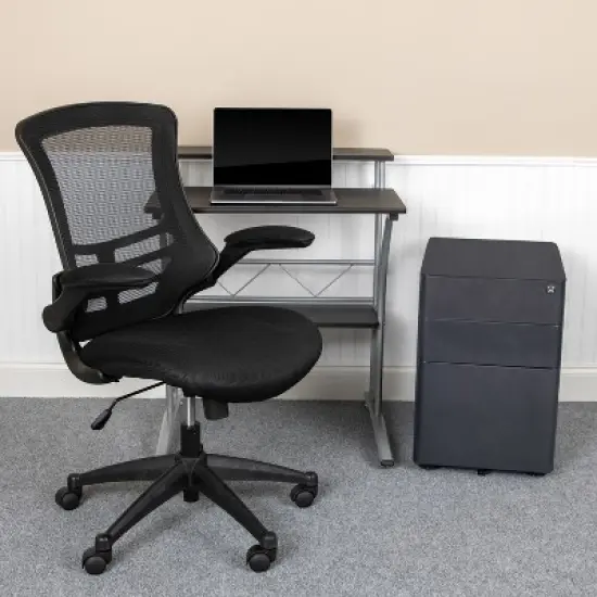 Flash Furniture Work From Home Kit - Black Computer Desk, Ergonomic Mesh Office Chair and Locking Mobile Filing Cabinet with Side Handles image {1}
