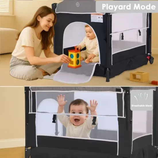 Kinder King 4-in-1 Portable Nursery Center and Bedside Crib with Bassinet, Changing Table, Storage Basket, Side Zipper & Travel Bag image {5}