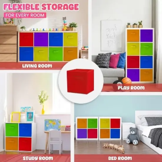 4E's Novelty 6 Packs 11 Inch Rainbow Color Storage Foldable Cube Bins, Colorful Storage Baskets image {4}