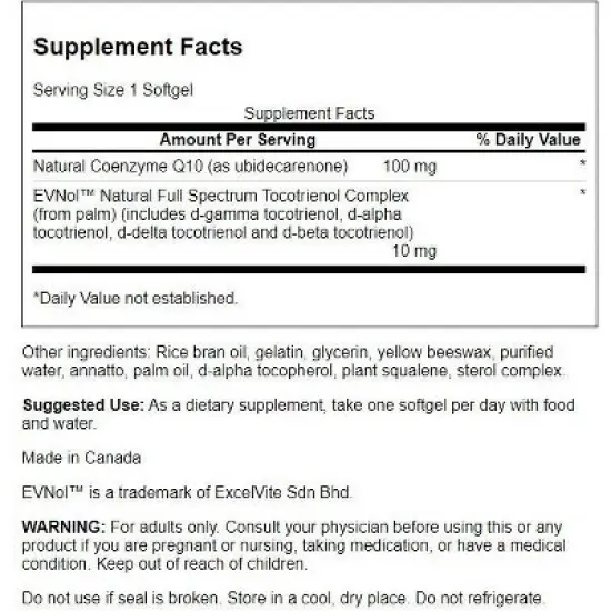 Swanson Coq10 with Tocotrienols 100 mg 60 Softgels image {1}