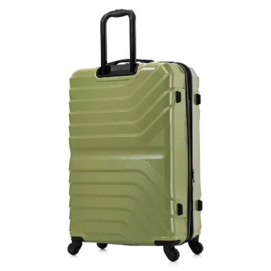 InUSA Aurum Lightweight Hardside Large Checked Spinner Suitcase - Green image {4}