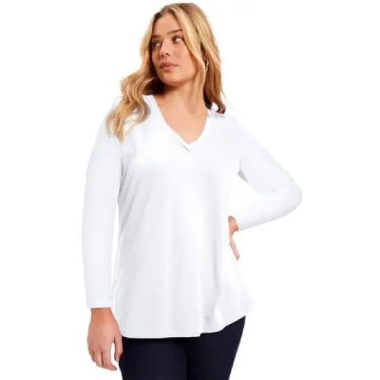 June + Vie by Roaman's Women&rsquo;s Plus Size Long-Sleeve V-Neck One + Only Tee image {9}