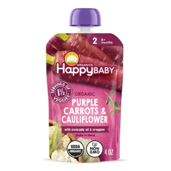 HappyBaby Organics Stage 2 Purple Carrots & Cauliflower with Avocado Oil & Oregano Baby Food Pouch - 4oz image {8}
