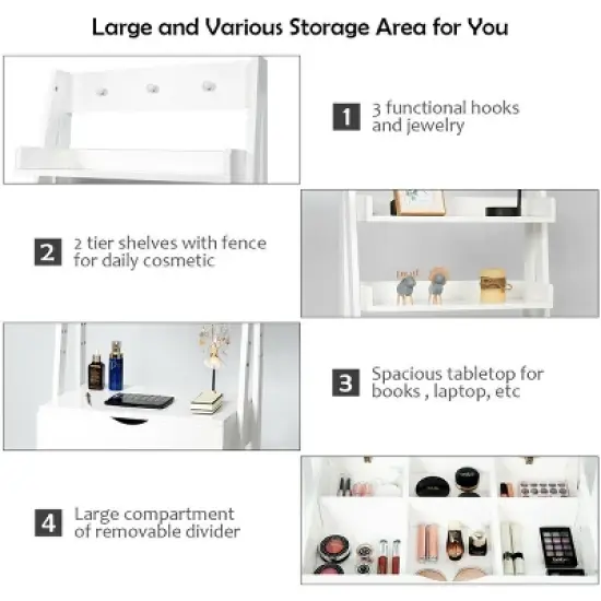 Costway Vanity Set Makeup Dressing Table w/Flip Top Mirror Hooks Shelves image {7}