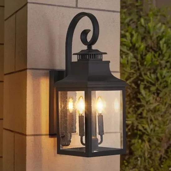 23" H 2-Pack Outdoor Wall Lantern Light Vintage Black Metal Sconce with Clear Seeded Glass for Porch Patio and Garden (Bulb Not Included) image {2}