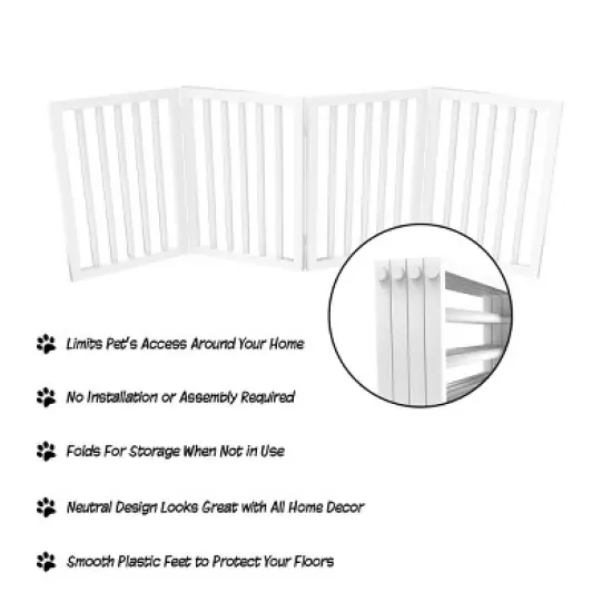 Indoor Pet Gate - 4-Panel Folding Dog Gate for Stairs or Doorways - 73x24-Inch Freestanding Pet Fence for Cats and Dogs by PETMAKER (White) image {2}