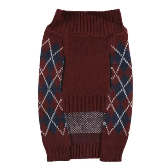 Luvable Friends Dogs and Cats Knit Pet Sweater, Burgundy Argyle image {3}