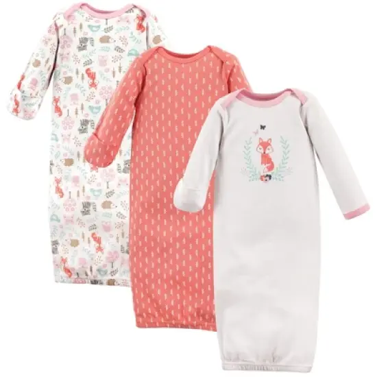 Hudson Baby Infant Girl Cotton Long-Sleeve Gowns 3pk, Woodland Fox, 0-6 Months image {1}