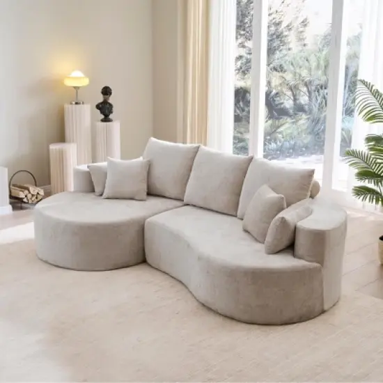 Christopher Knight Home Shamus 106" Modern Cozy Upholstered 4 Seater Curved Sectional Sofa with 7 Pillows image {6}