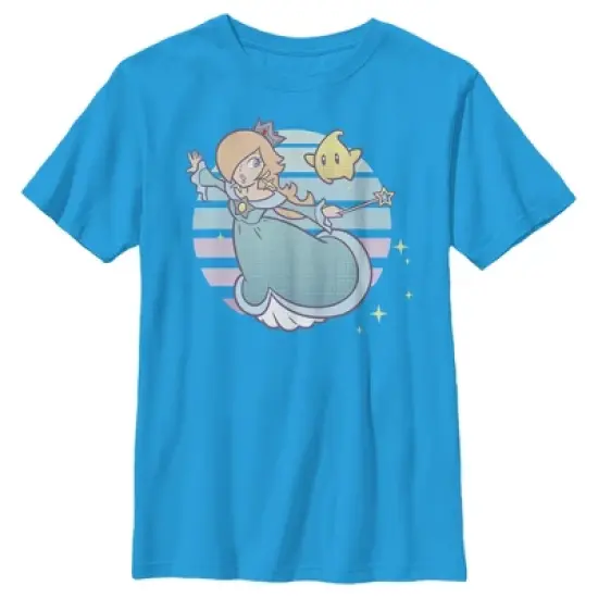 Boy's Nintendo Super Mario Rosalina And Luma Striped Background Portrait T-Shirt image {2}