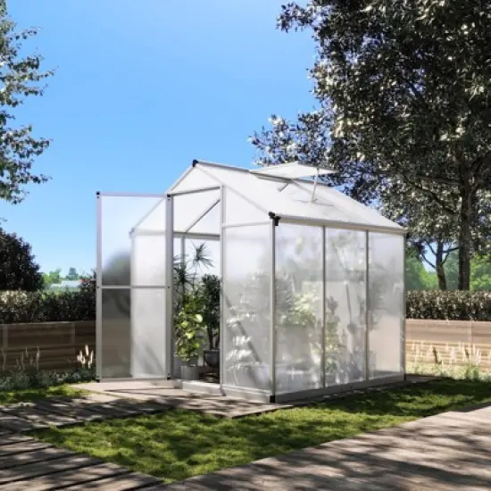 6.25 x 6 Ft Greenhouse for Outdoors, Aluminum Alloy & Polycarbonate Green House with Windows Vent, for Patio, Backyard, Garden,Silver image {7}