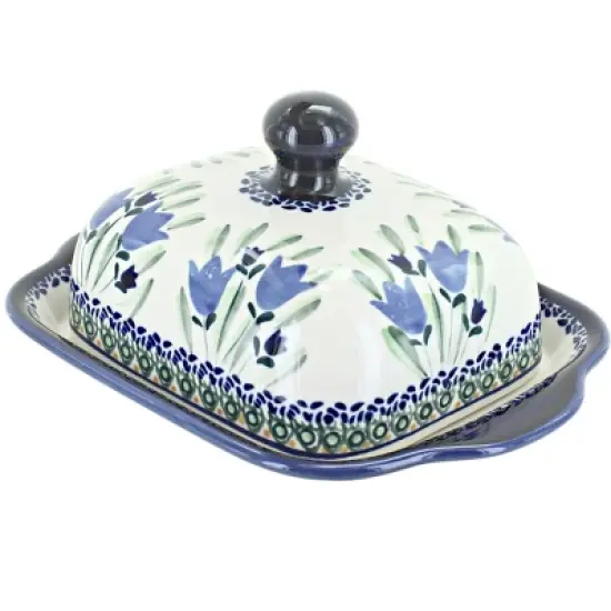 Blue Rose Polish Pottery 858 Zaklady Square Butter Dish image {1}
