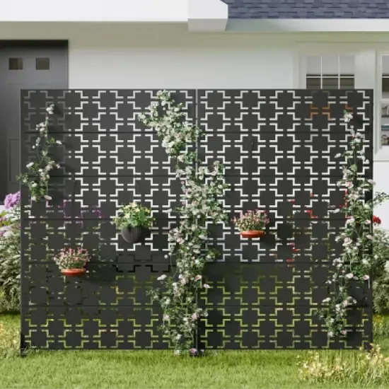 PexFix 72 in. H x 47 in. W Outdoor Metal Square Black Galvanized Panel Screen Garden Fence Brick Pattern Walls image {10}