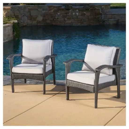 Honolulu Set of 2 Outdoor Wicker Club Chair with Cushion - Christopher Knight Home image {1}