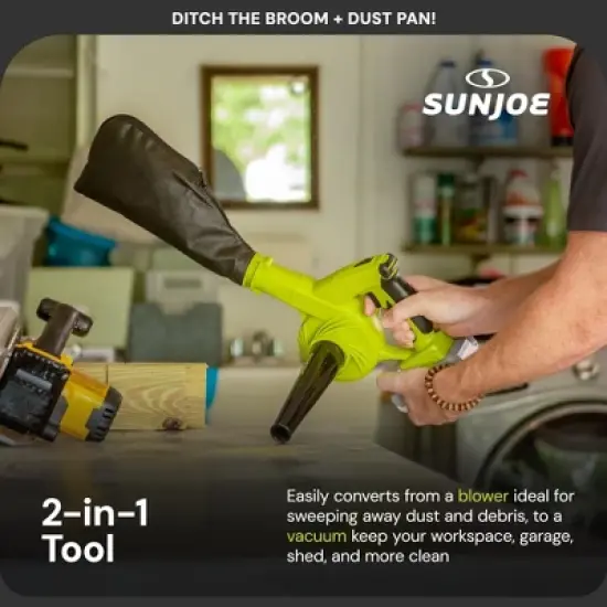 Sun Joe 24 Volt IONMAX Work Shop Blower and Vacuum, Battery & Charger, Green/Black &ndash; Electric Powered Portable Lawn Tools, 24V-WSB-LTE image {4}