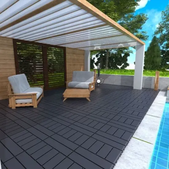 H Style 12" Patio Deck Tiles, DIY interlocking, easy & quick install. 44pcs DARK GRAY for porch, poolside, balcony, backyard. image {2}