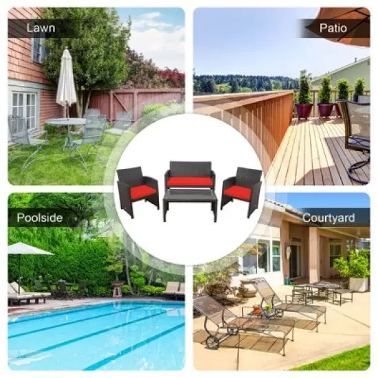 Costway 8PCS Patio Rattan Furniture Set Cushioned Chair Sofa Coffee Table White\Navy\Turquoise\Red image {3}