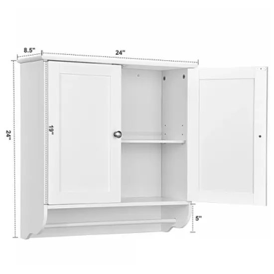 Costway Wall Mounted Bathroom Medicine Cabinet Storage Cupboard with Towel Bar Brown/Grey image {3}