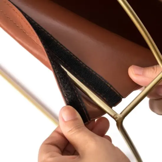 Fabulaxe Gold Metal and Brown Leather Modern Decorative Freestanding Magazine Book Rack Storage Holder image {5}