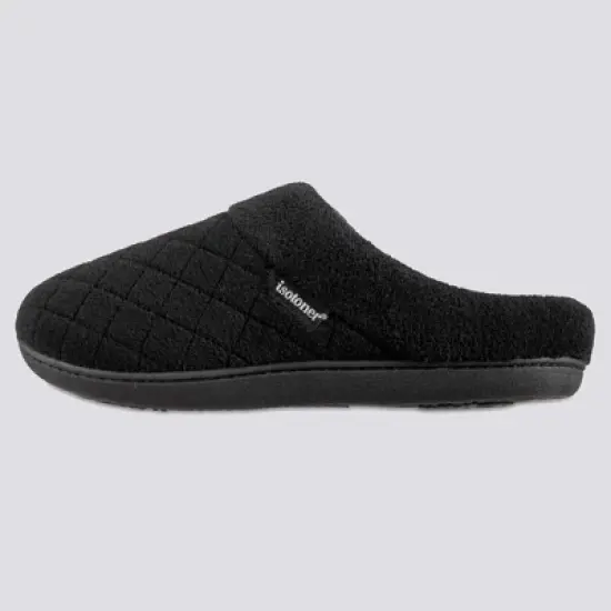 Isotoner Women's Diamond Quilted Microterry Hoodback Slippers - Black image {1}