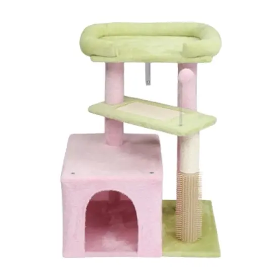 Angel Sar 27.5'' Cat Tree with Condo & Scratching Post, Multi-Level Cat Tower with Pad, Padded Bed for Kittens and Indoor Cats, Pink image {6}