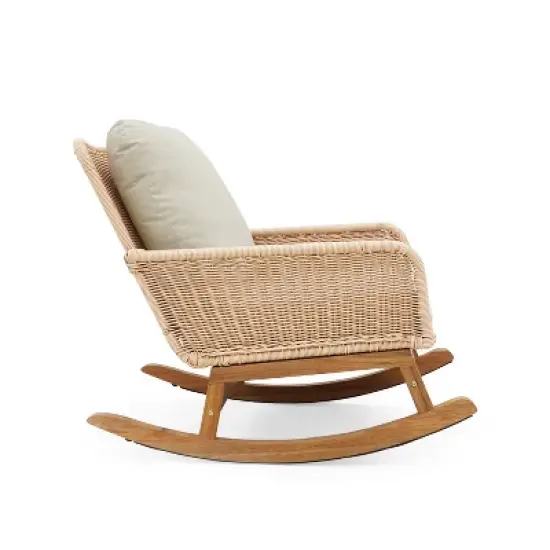 Christopher Knight Home Tamid Outdoor Rustic Wood, Rattan and Metal Rocking Chair with Cushion (Set of 2) image {3}
