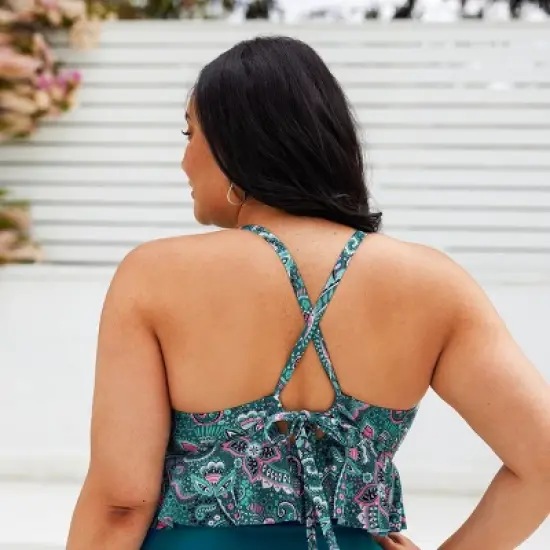 Women's Plus Size Paisley Ruffled Tankini Top - Cupshe image {3}