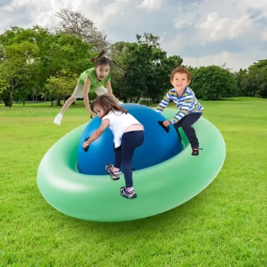 Costway 7.5 FT Inflatable Dome Rocker Bouncer with 6 Handles Fun Outdoor Game for Kids Green/Pink image {1}