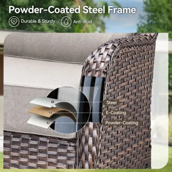 Gymojoy Outdoor Patio Sofa Ottoman Table with Swivel Chairs image {8}