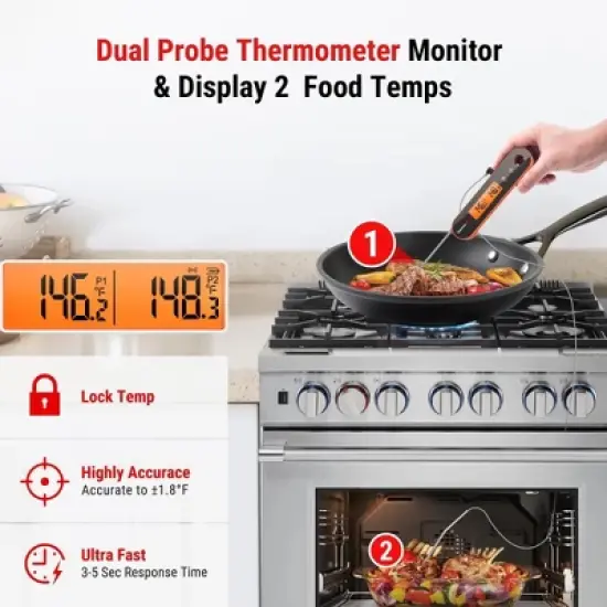 ThermoPro TP610W Waterproof Dual Probe Meat Thermometer with Alarm Programmable and Rechargeable Instant Read Food Thermometer W/ Rotating LCD Screen image {1}