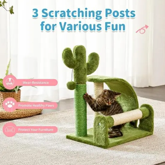 Cactus Scratcher Tree for Indoor Small Cats with Natural Sisal Ropes image {3}