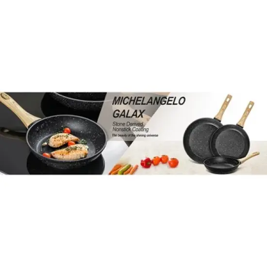 MICHELANGELO  8+9.5+11inch Frying Pan, White image {7}