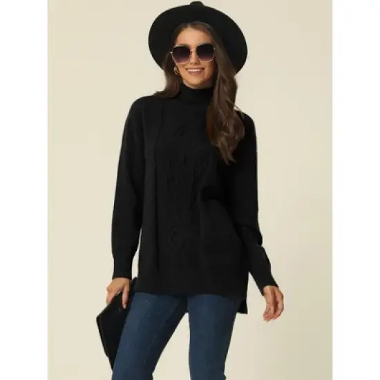 Seta T Women's Fall Winter Turtleneck Long Sleeve Spilt Hem Tunic Pullover Sweater image {2}