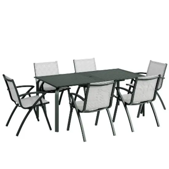7 PCS Aluminum Patio Dining Set, Outdoor Furniture Set with 6 Stackable Aluminum Dining Chairs and Aluminum Square Table, Black image {4}