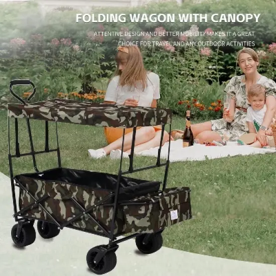 Acekool Foldable Outdoor Utility Wagon with Canopy, 262lbs Capacity, 7" All-Terrain Wheels, Pockets, Portable Cart for Beach, Camping, Garden image {7}